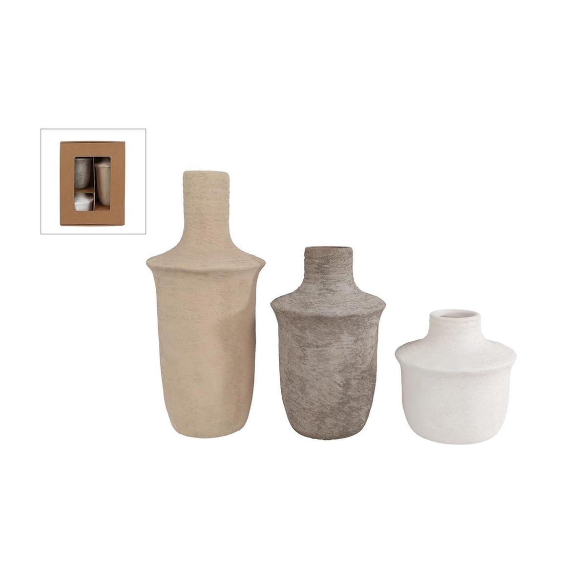 Vase Jae, 3-teilig, hellbraun, grau, weiß