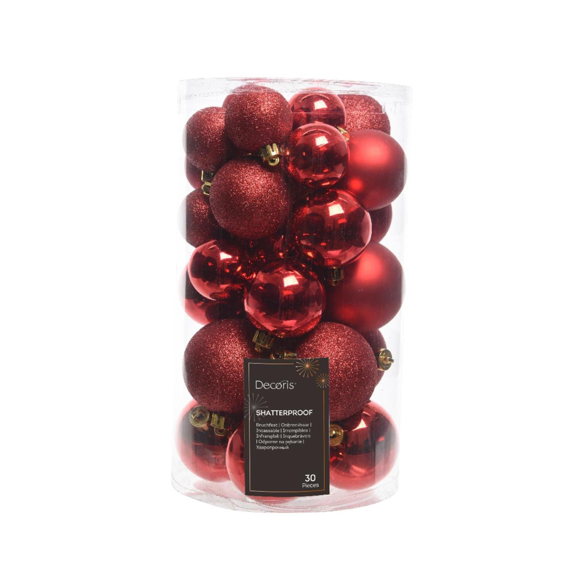 Decoris Weihnachtskugeln Mix Kunststoff rot 30-teilig
