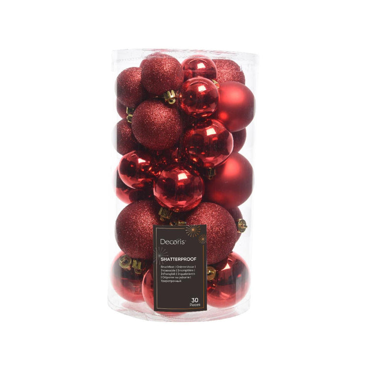 Decoris Weihnachtskugeln Mix Kunststoff rot 30-teilig