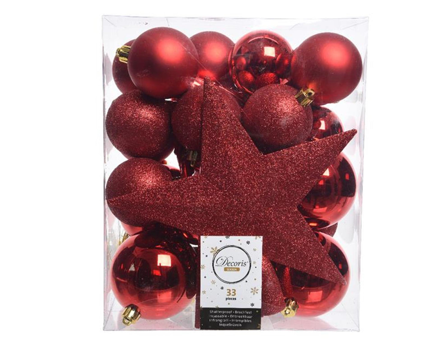 Decoris Weihnachtskugel-Set Kunststoff Weihnachten rot 32-tlg