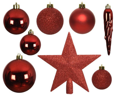 Decoris Weihnachtskugel-Set Kunststoff Weihnachten rot 32-tlg