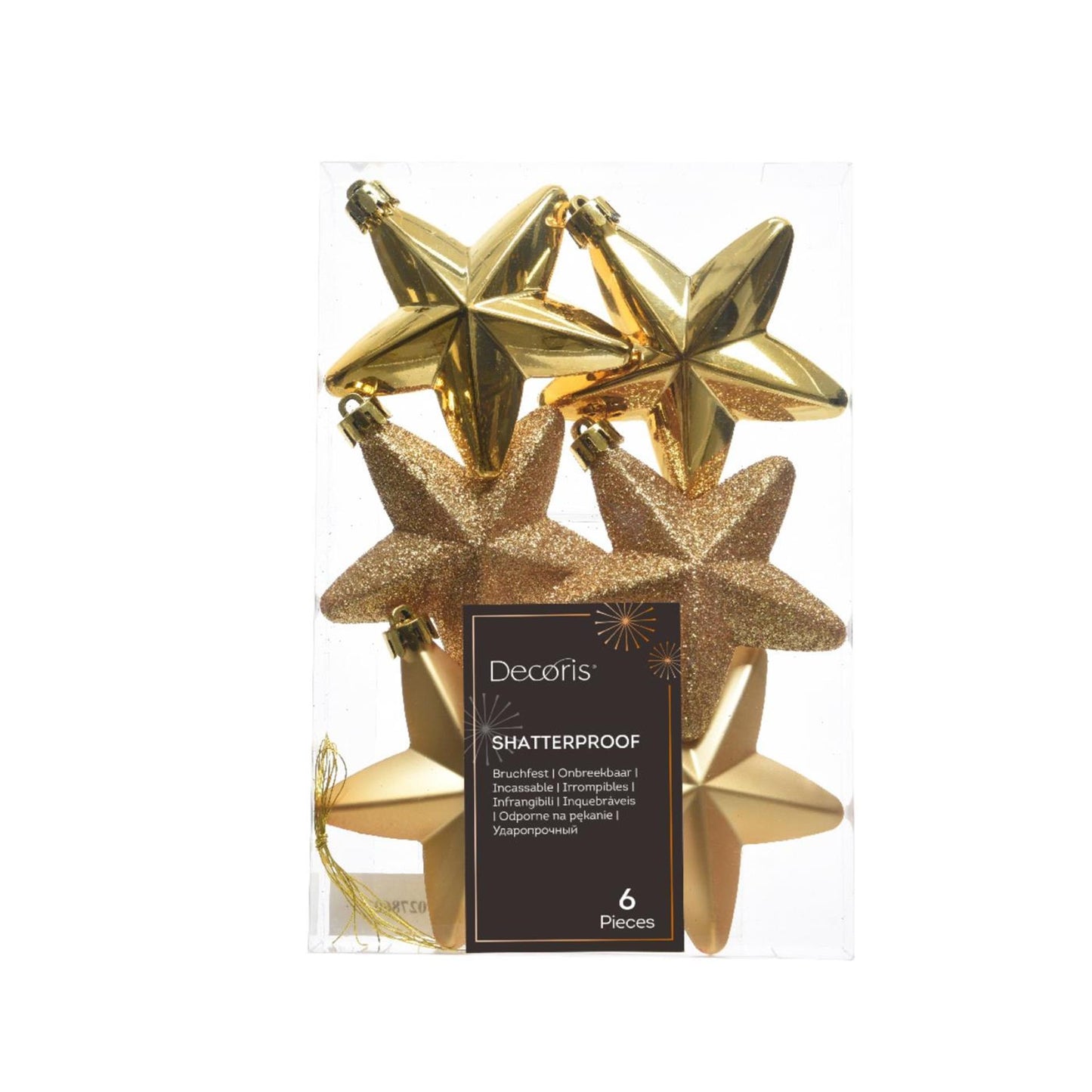 Decoris Weihnachtsanhänger Stern gold Ø7cm 6-teilig