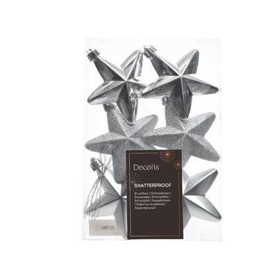 Decoris Weihnachtsanhänger Stern Silber Ø7cm 6 Stk