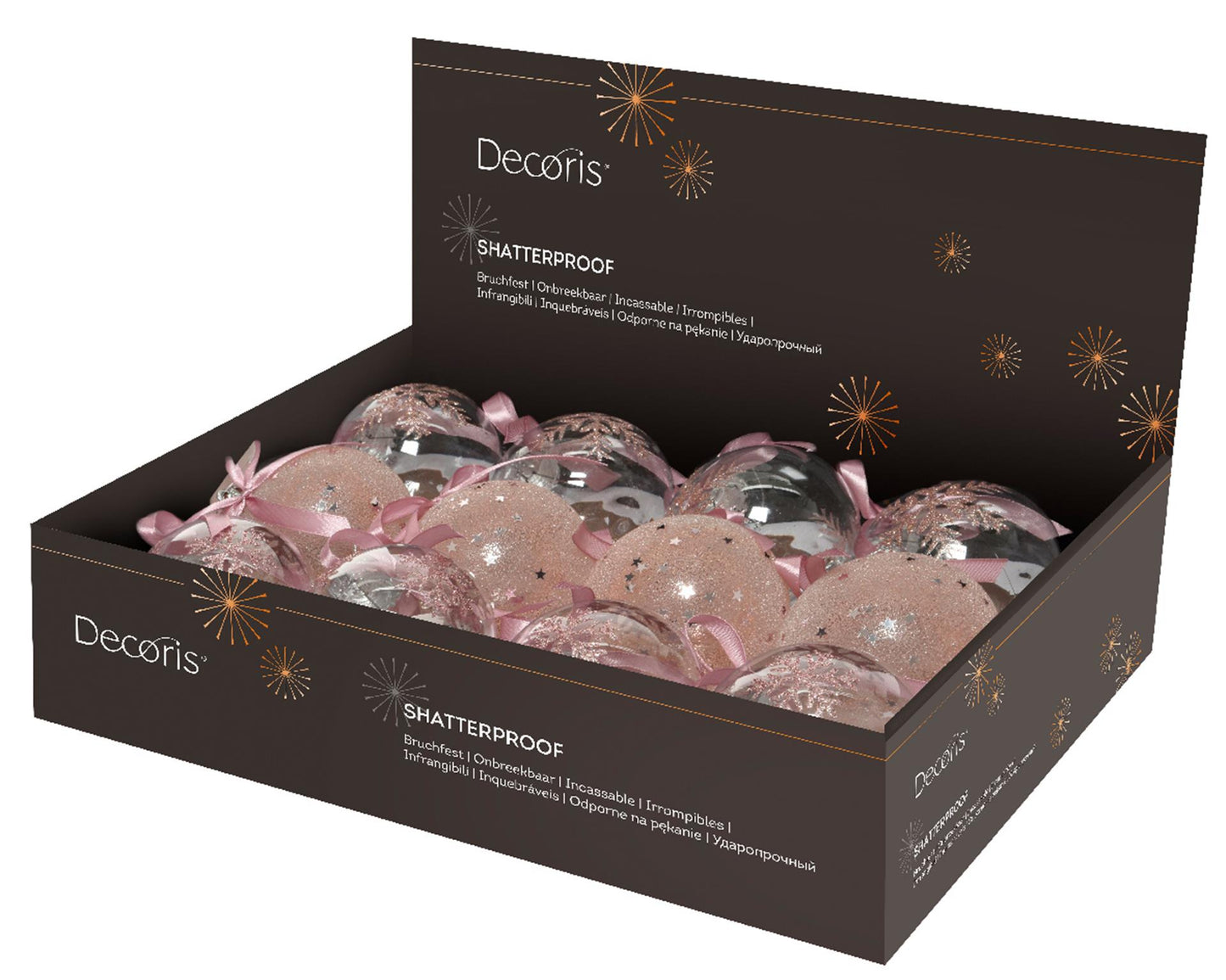 Decoris Weihnachtskugeln Mix Kunststoff 8cm 12 Stück rosa
