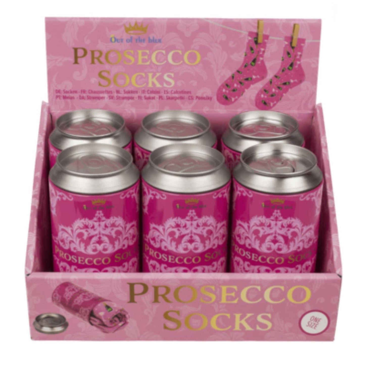 Aus heiterem Himmel Prosecco-Socken in einer Dose