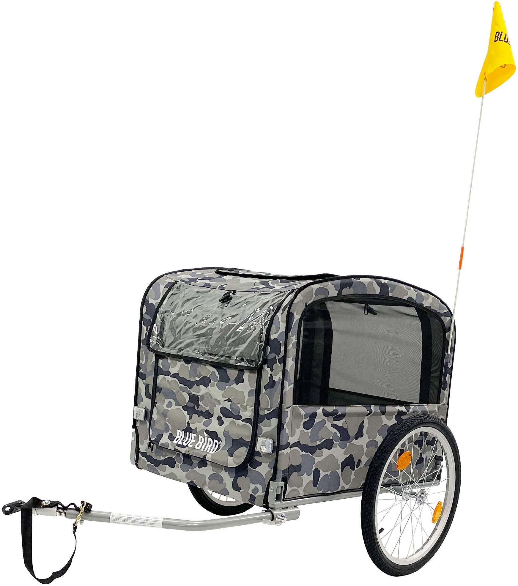 Blauer Vogelfahrradhundwagen