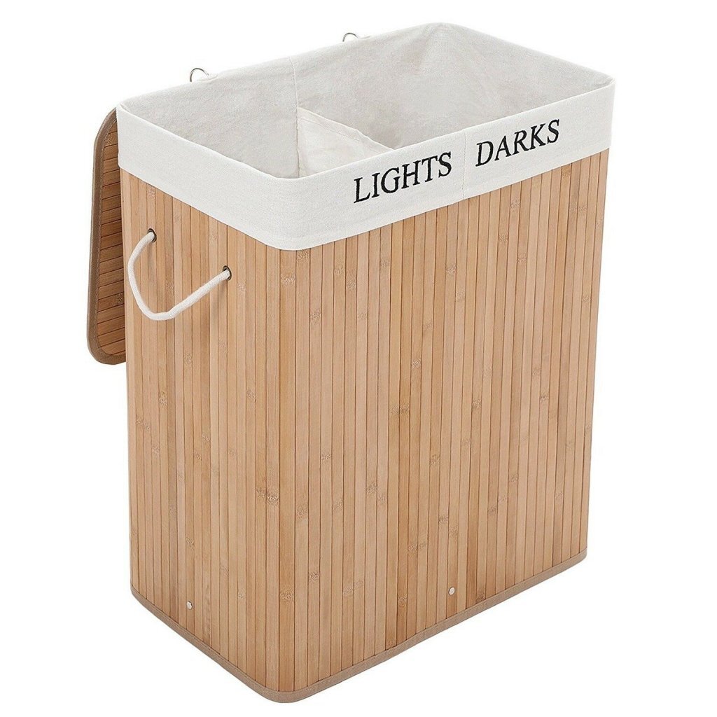 Homestyle Pro Rechteckig Bambus Waschkorb + Text 52x32x63 cm Natural Weiß