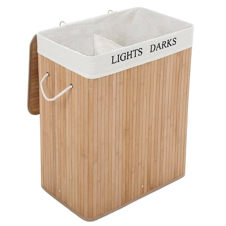 Homestyle Pro Rechteckig Bambus Waschkorb + Text 52x32x63 cm Natural Weiß