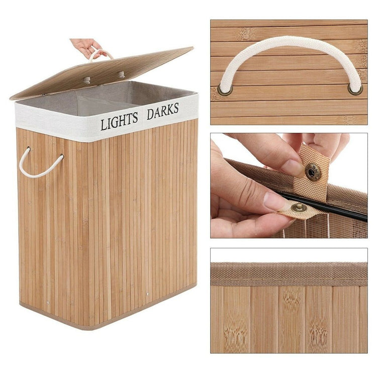 Homestyle Pro Rechteckig Bambus Waschkorb + Text 52x32x63 cm Natural Weiß