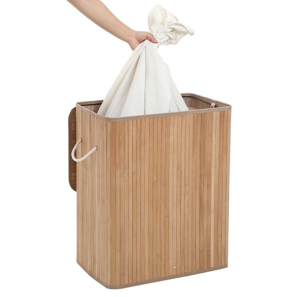 Homestyle Pro Rechteckig Bambus Waschkorb + Text 52x32x63 cm Natural Weiß