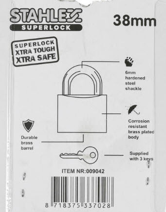 Produkte Vorhängeschloss Superlock 38 mm plus 3 Schlüssel