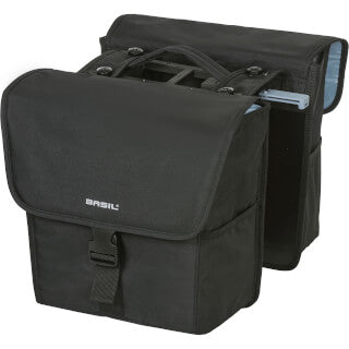 BASIL GO-DOUBLE BAG MIK, doppelte Fahrradtasche, schwarz, 32L, passend für MIK-Systemträger Gepäckträgerplatten