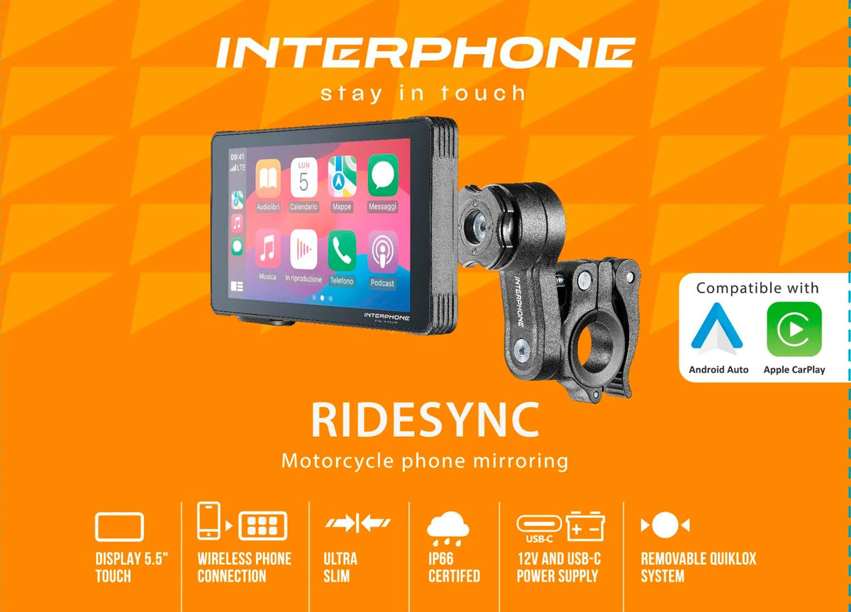 Interphone-Infotainmentsystem Ridesync. Ridesync Car Play, Android Auto
