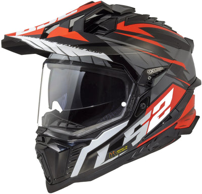 Ls2 Enduro-Helm MX701 Explorer Spire, Innenfutter, Rettungswangenpolster, mikrometrischer Verschluss, abnehmbares Helmoberteil, Vorbereitung für Helmkommunikation, Pinlock 70 Maxvision™. Helm MX701 Explorer Spire XXL Bl. grau rot