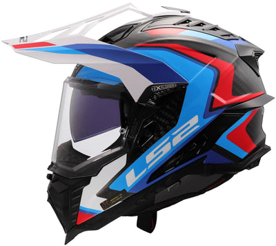 Ls2 Enduro-Helm MX701 Explorer Carbon Frontier II, interne Sonnenblende, abnehmbar, waschbar, hypoallergen und atmungsaktiv, verstärkter Kinnriemen, Rettungswangenpolster, Doppel-D-Futter Helm MX701 Expl. car.fr.ii xl ws blau bl