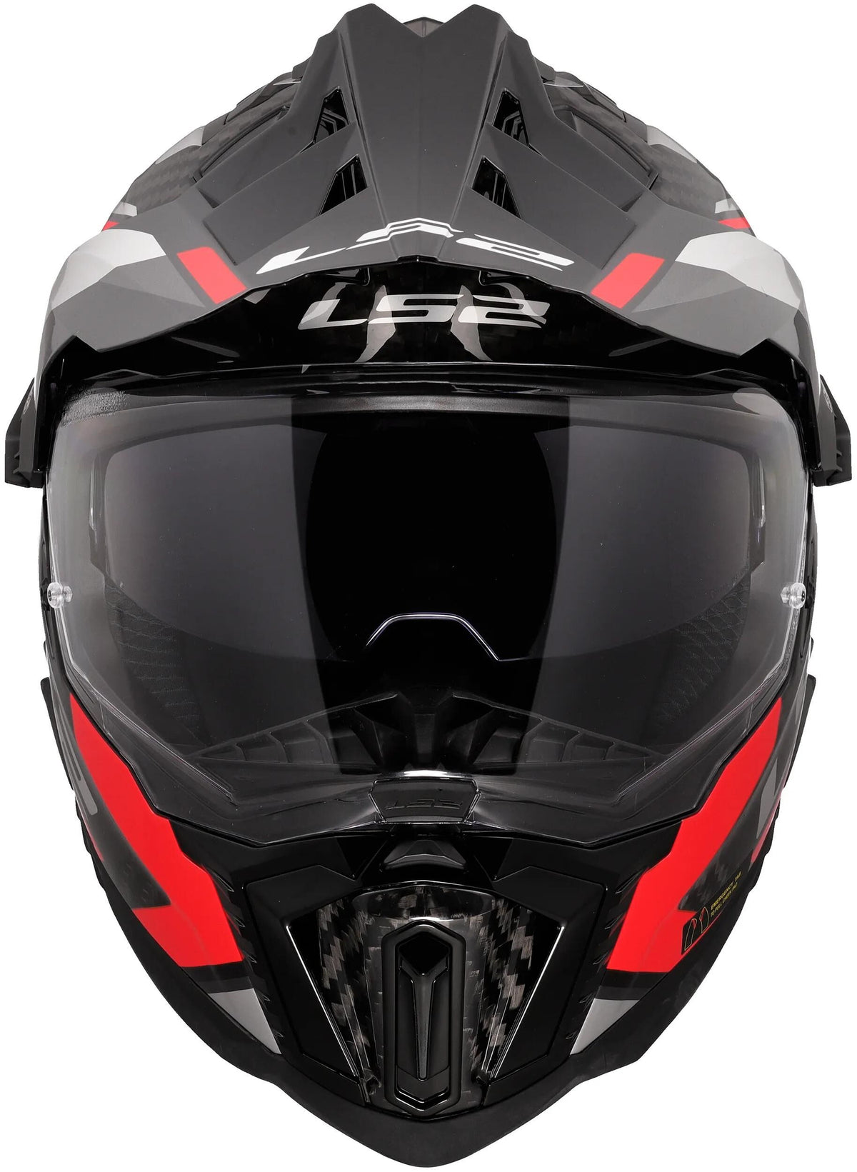 Ls2 Enduro-Helm MX701 Explorer Carbon Frontier II, interne Sonnenblende, abnehmbar, waschbar, hypoallergen und atmungsaktiv, verstärkter Kinnriemen, Rettungswangenpolster, Doppel-D-Futter Helm MX701 Expl. car.fr.ii l rot schwarz