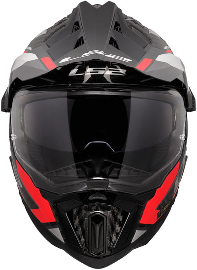 Ls2 Enduro-Helm MX701 Explorer Carbon Frontier II, interne Sonnenblende, abnehmbar, waschbar, hypoallergen und atmungsaktiv, verstärkter Kinnriemen, Rettungswangenpolster, Doppel-D-Futter Helm MX701 Expl. car.fr.ii xl rot schwarz