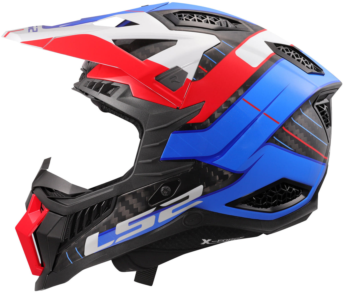 Ls2 Motocross-Helm MX703 x-force galuo, atmungsaktiv und hypoallergen. Helm X-Force Galuo weiß rot blau gr. m