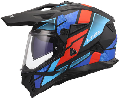 Ls2 Enduro-Helm MX702 Pioneer II Block Helm MX702 Pioneer Block Mattschwarz Rot Blau