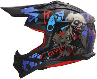 Ls2 Motocross-Helm MX708 Fast II Zombie Helm MX708 Fast II Zombie Schwarz Rot Blau Gr.