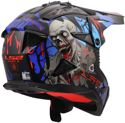 Ls2 Motocross-Helm MX708 Fast II Zombie Helm MX708 Fast II Zombie Schwarz Rot Blau Gr.