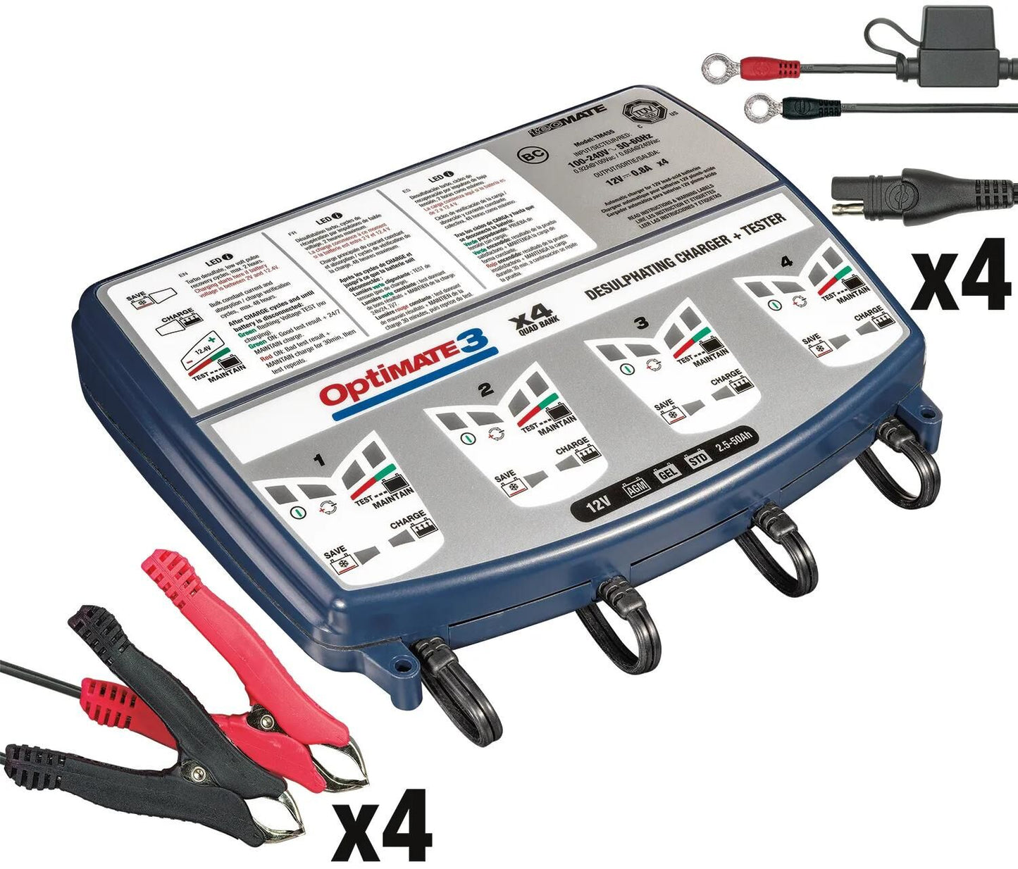 Tecmate Battery Ladegerät Optate3 Optate 3 Ladegerät 4er Bank