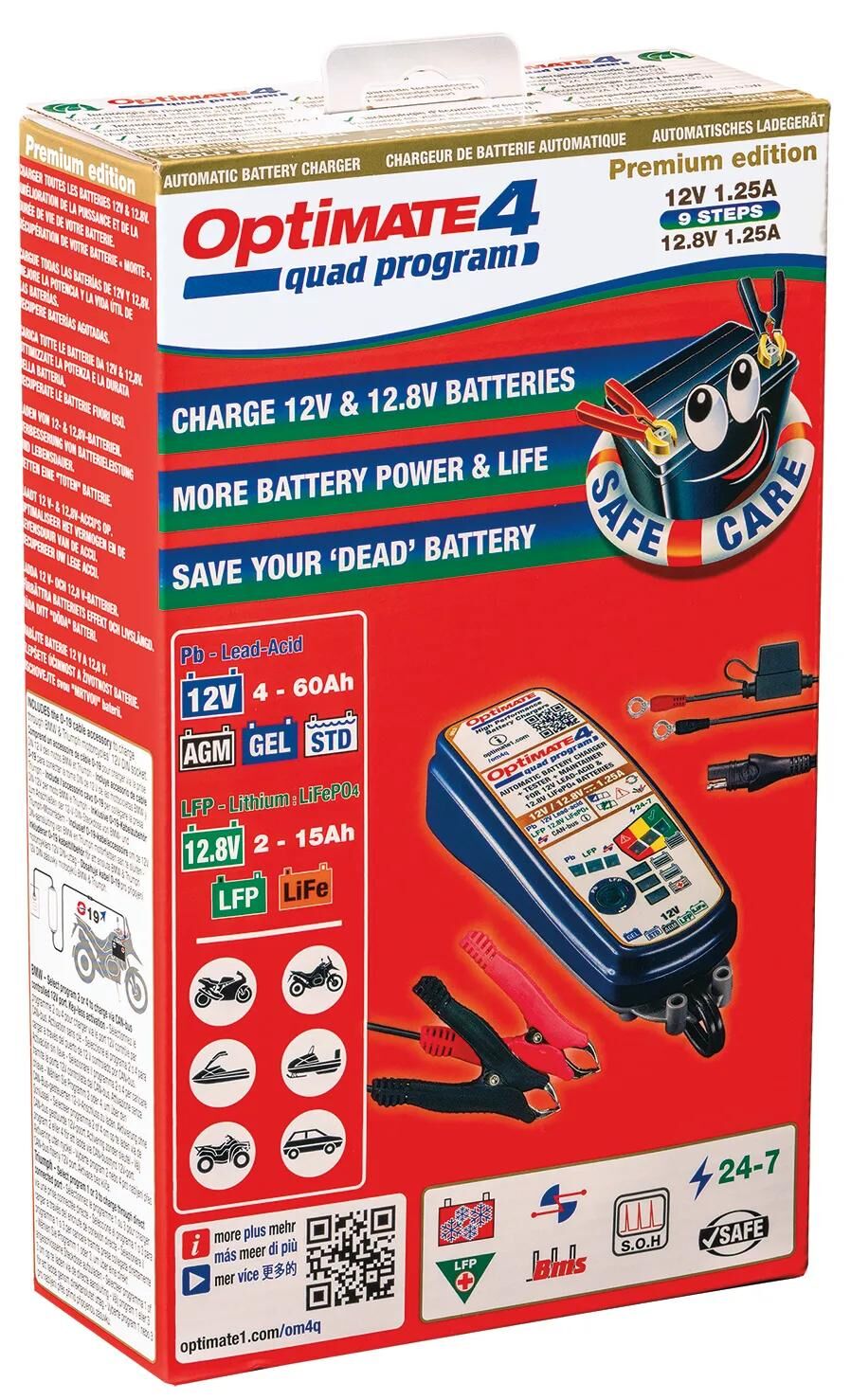 Tecmate Battery Ladegerät Optate 4 Quad -Programm. Ladegerät optomatisch 4 Quad -Programm 12 Volt