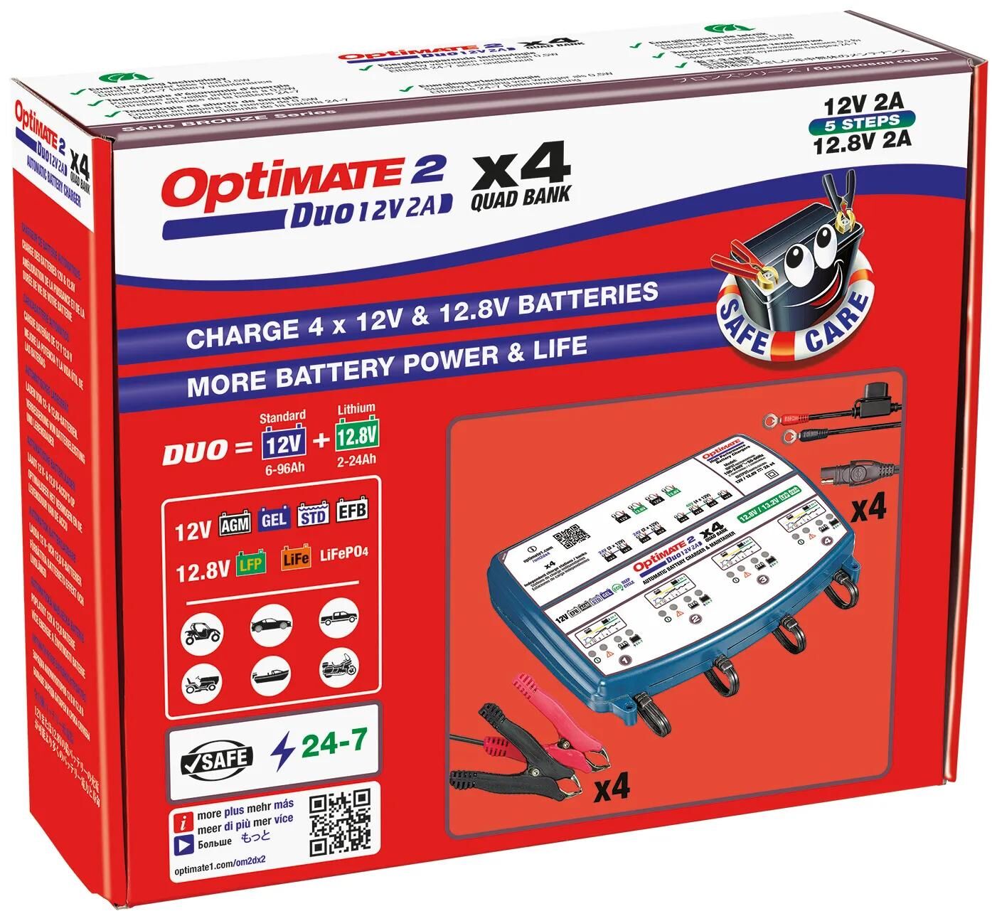 Tecmate Battery Ladegerät Optate 2 Duo Optate 2 Ladegerät Duo 4er Bank