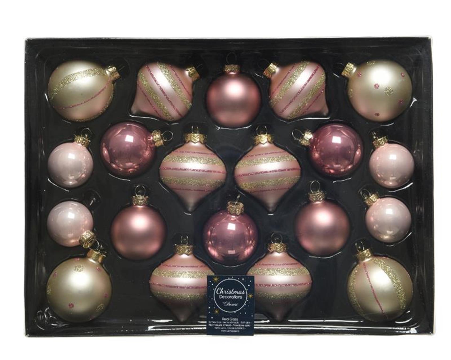 Decoris Weihnachtskugel-Set aus Glas, 20 Stück, luxuriös, rosa