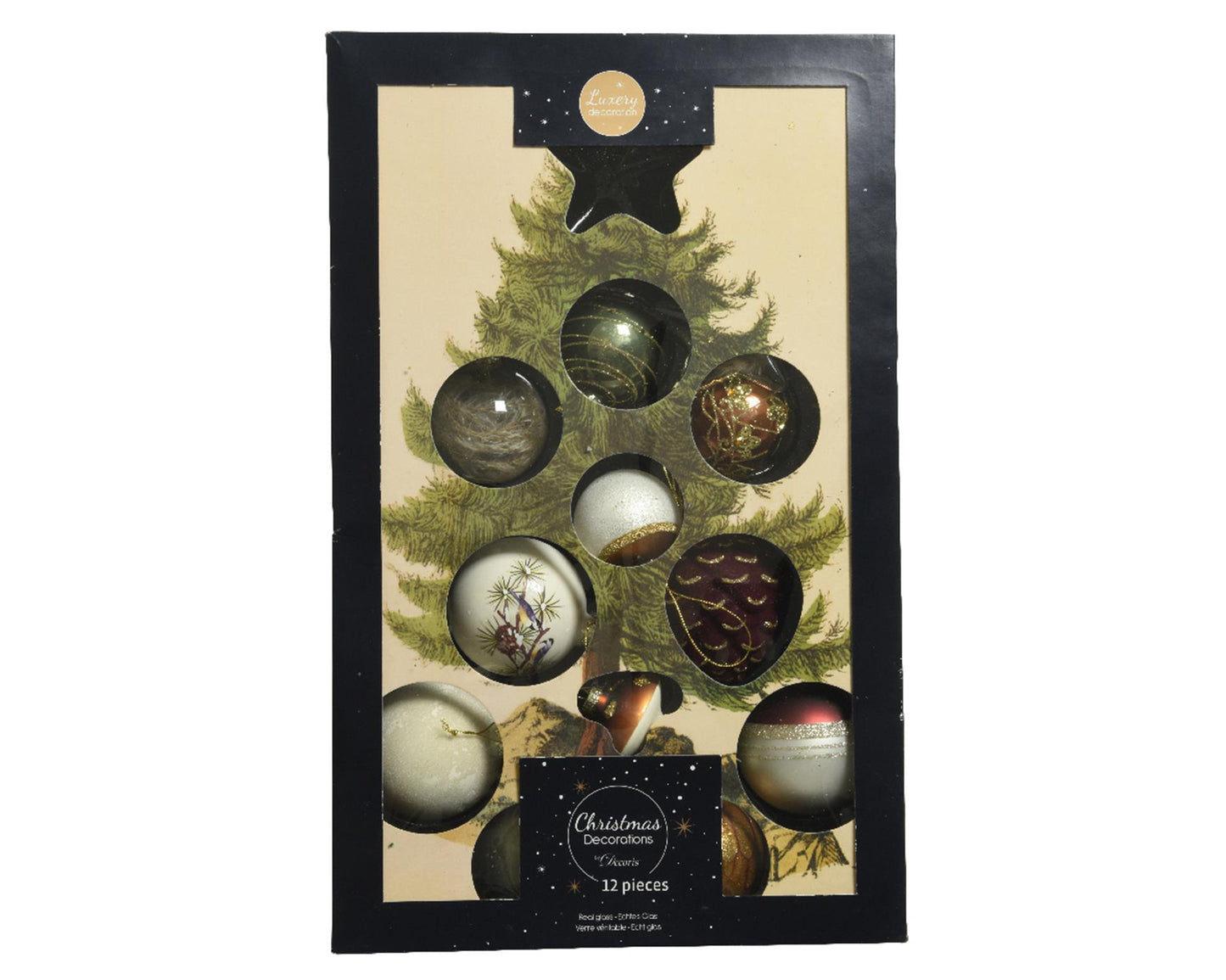 Decoris Weihnachtskugeln Mix Glas 12 Stück natur