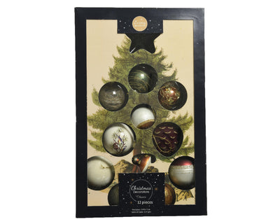 Decoris Weihnachtskugeln Mix Glas 12 Stück natur