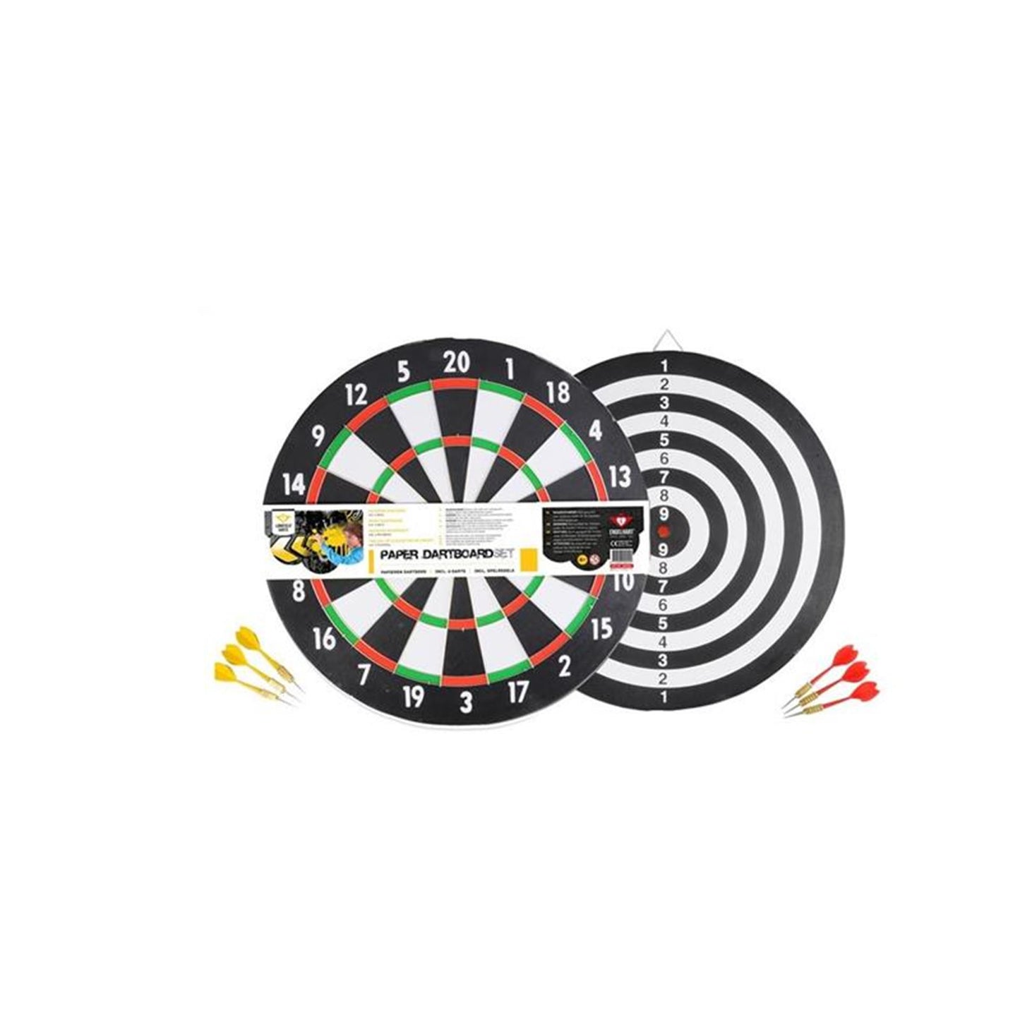 Longfield Darts doppeltes Papierschild mit 6 Darts