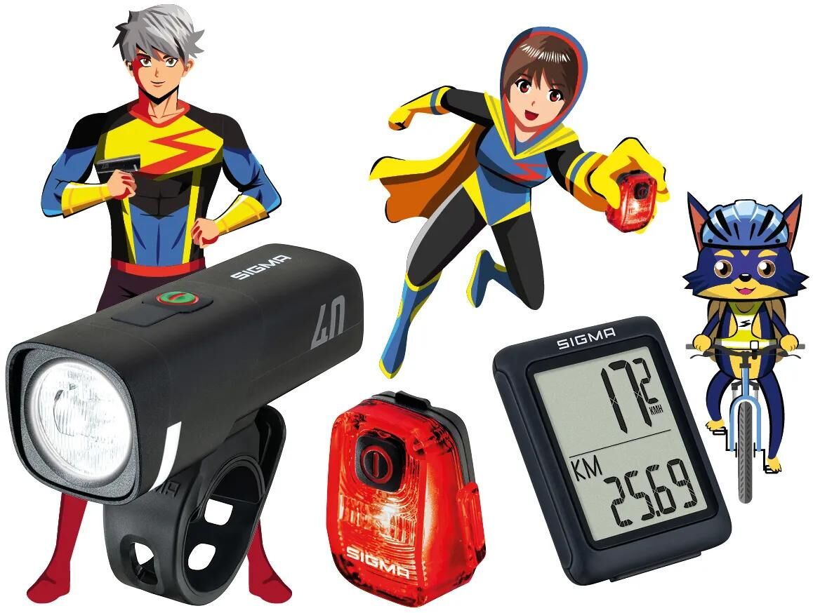 Sigma Sportbeleuchtung Aura 40 Hiro 10 BC 5.0 WR sicher zur Schule fahren. Sigma-Bundle Aura 40 + Hiro 10 + BC 5.0 RSTs