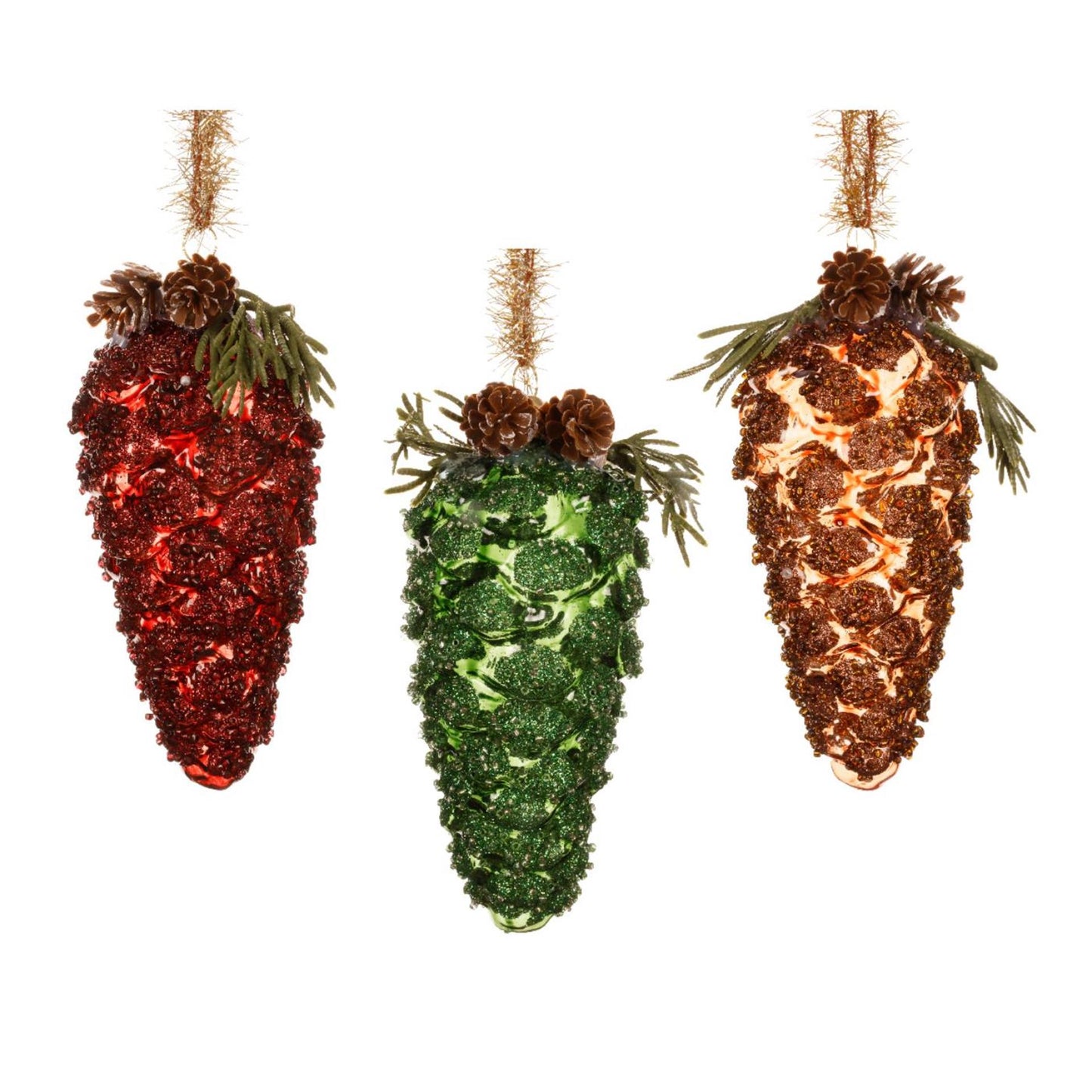 Decoris Weihnachtsanhänger Tannenzapfen aus Glas ø6xh12,5cm