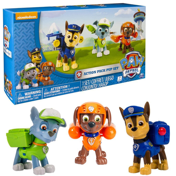 Paw Patrol Action Pack 3 Welpen Rockyen Zuma und Chase