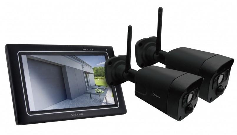 Chacon Funk-Überwachungsset mit Display + 2 WLAN-Außenkameras – 7900025