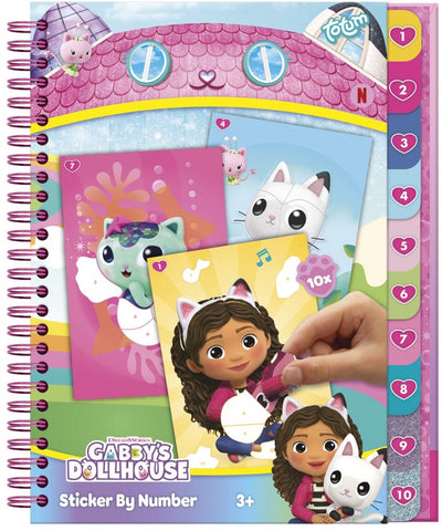 Totum Gabbys Puppenhaus-Sticker-Puzzleheft mit Malseiten, Urlaubsbuch, 10 Sticker-Rätsel – Sticker-nach-Zahlen-Feiertags-Aktivitätsbuch, Gabbys Puppenhaus
