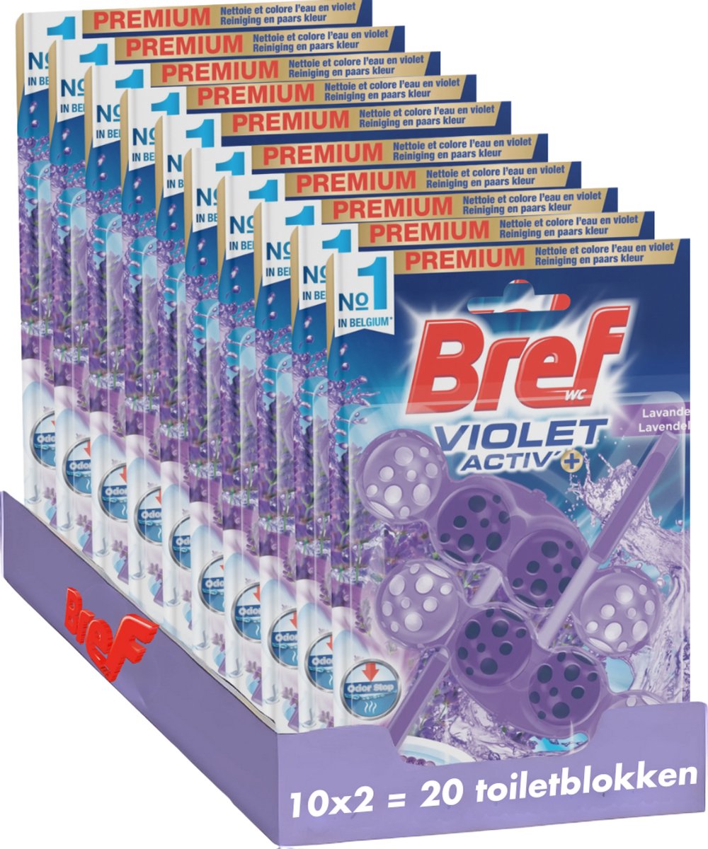 Bref - Violet Activ' - Saubere Toilette - Langanhaltende und intensive Frische - Vorteilspack - 10 x 2 Stück