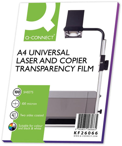 Q-Connect-Overheadfolien für Laserdrucker, ft A4, Packung mit 100 Blatt