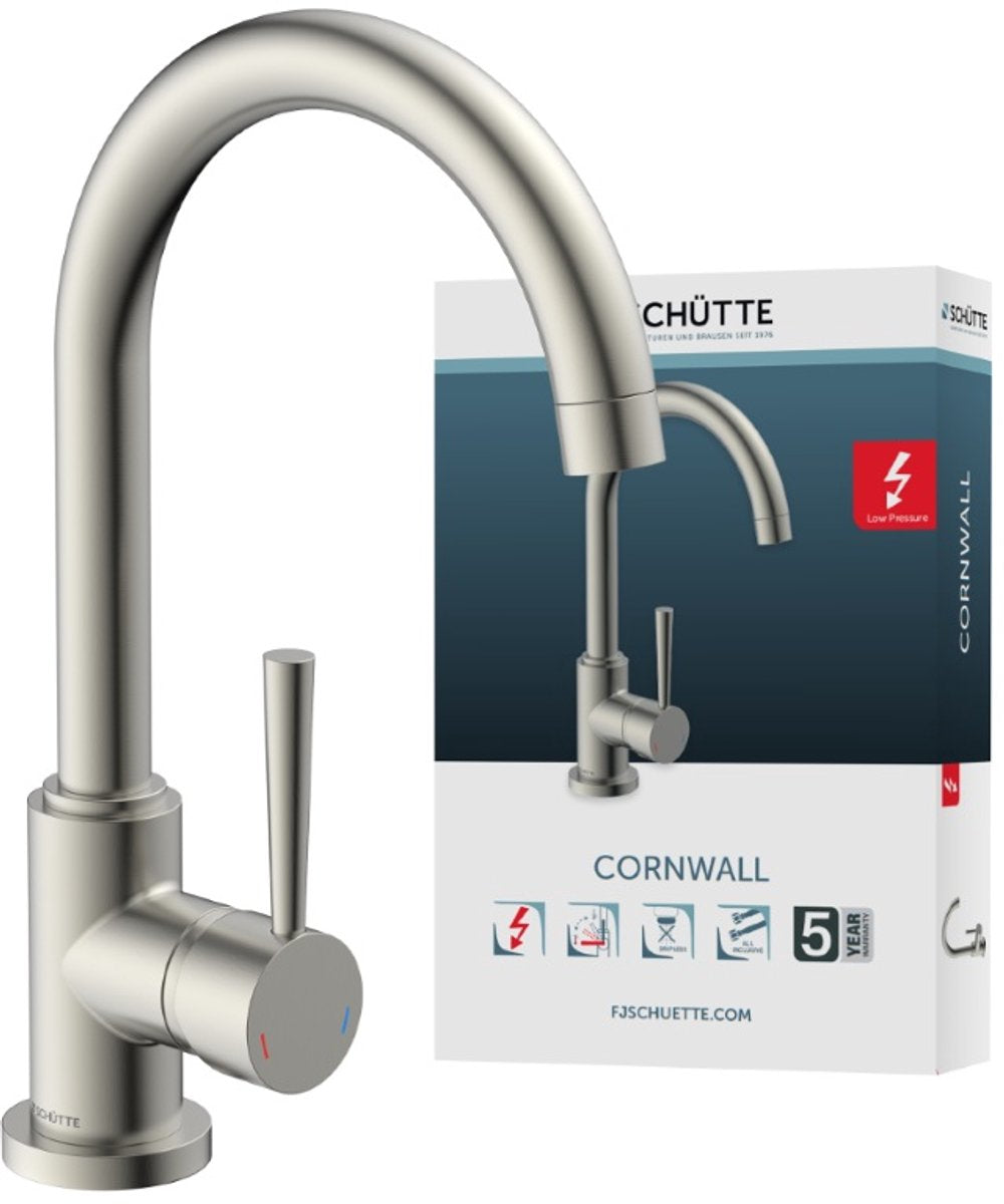 Schütte Schütte Eenknops-Mixer mit runden Spout Cornwall Low-Pressur-Edelstahl-Look