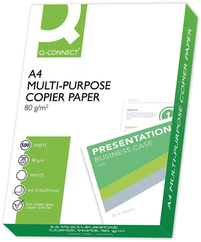 Q-Connect-Kopierpapier, ft A4, 80 Gramm, Box mit 5 Packungen à 500 Blatt, weiß