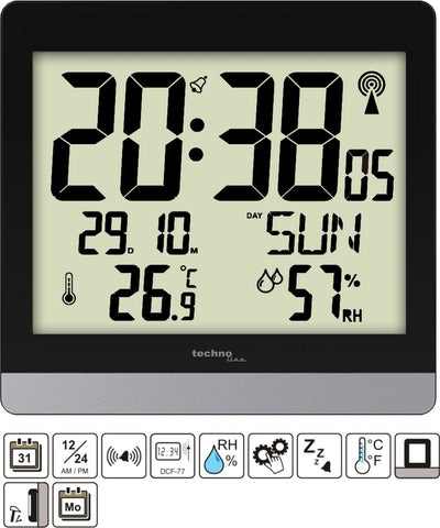 Technoline Digitale Funkwanduhr Tischuhr - Thermometer Hygrometer - Datum - Schlummerfunktion WS 8014
