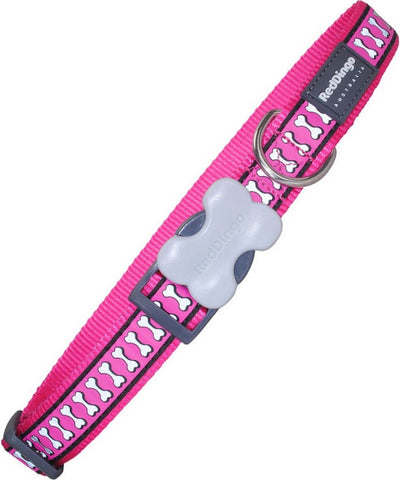 Red Dingo Hundehalsband Knochen reflektierend Fuchsia (1,2 x 20-32 cm)