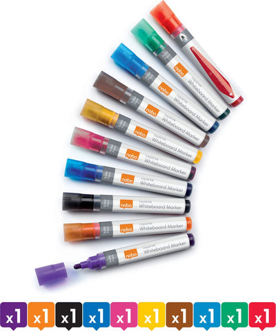 Nobo Whiteboard-Marker mit flüssiger Tinte und runder Spitze – 10er-Pack – sortiert