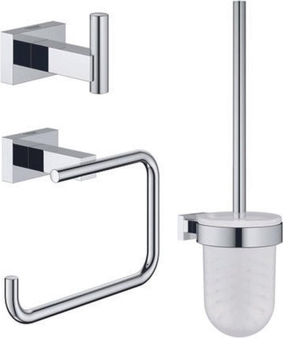 Grohe Essentials Cube Zubehörset - Toilettenpapierhalter - Toilettenbürstengarnitur - Handtuchhaken - Chrom