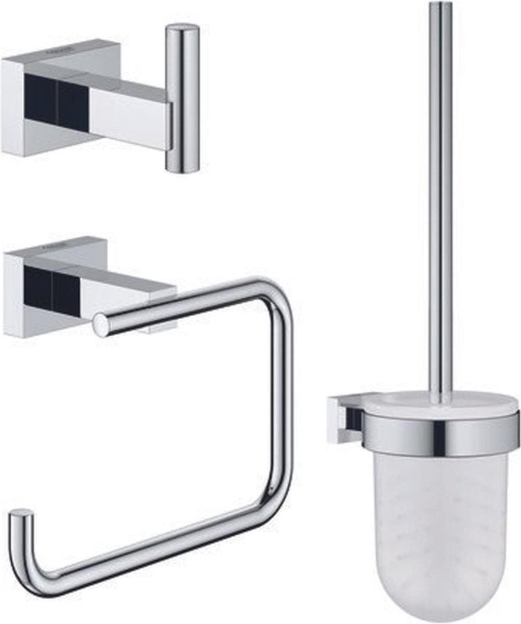 Grohe Essentials Cube Zubehörset - Toilettenpapierhalter - Toilettenbürstengarnitur - Handtuchhaken - Chrom