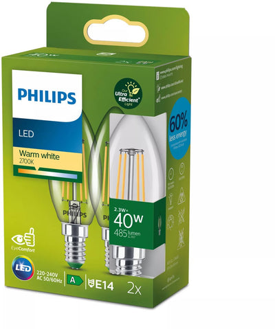 Philips LED Philips ultraeffiziente LED-Kerzenlampe transparent – 40 W – E27 – warmweißes Licht