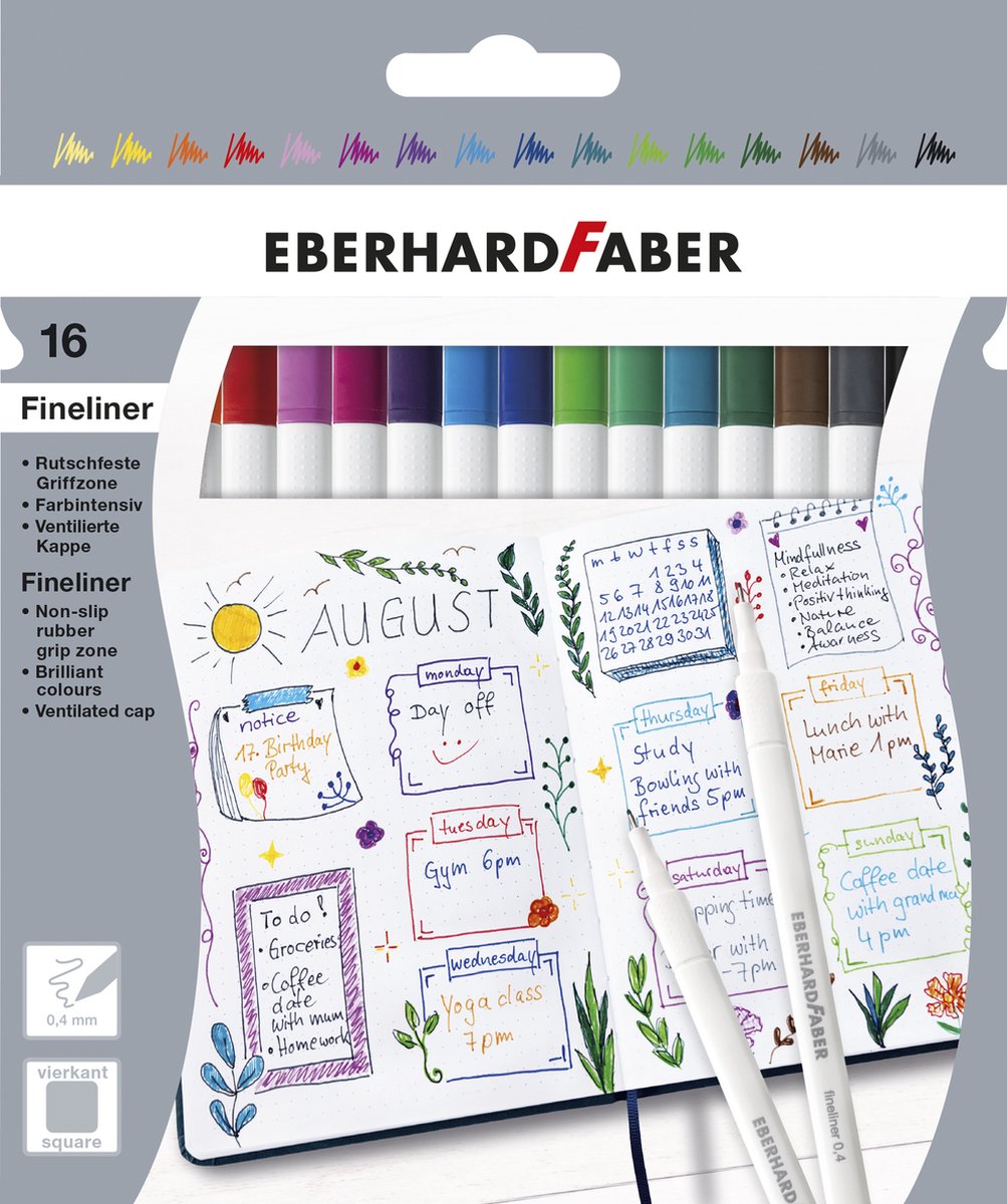 Eberhard Faber Fineliner – 16 Stück – 0,4 mm – Kartonetui – EF-551516