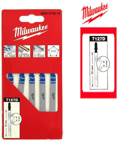 Milwaukee 4932274315 T 127 D HSS-Stichsägeblatt – Aluminium (5 Stück) – T 127 D