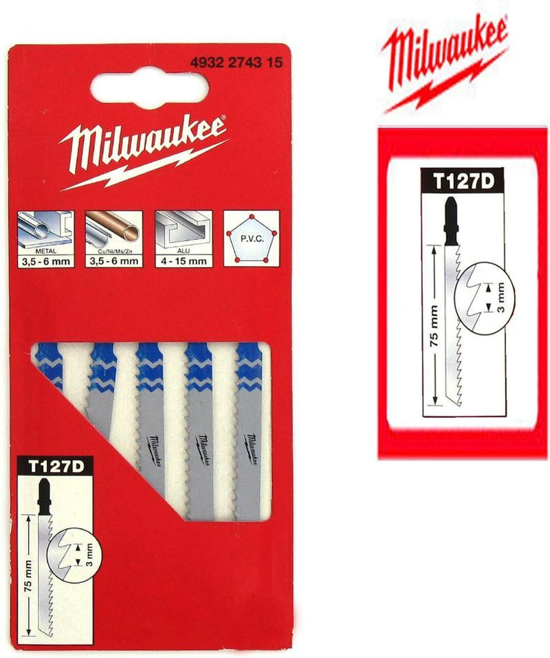 Milwaukee 4932274315 T 127 D HSS-Stichsägeblatt – Aluminium (5 Stück) – T 127 D